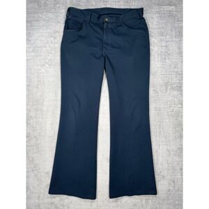 Lee Pants Mens 34x30 Navy Blue Flare Leg Work Trousers Knit 70s Style Disco